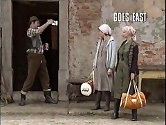 Sexy and cute village girls in the barn having fourway