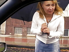 A chubby German female in stockings pleasing a bone with her moves