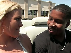 Fabulous blonde Summer Day loves classic cars and big ebony cocks