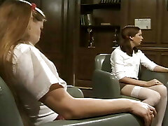 Pretty French lesbian babes luving in the classroom