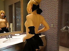 Cosplay Saber enjoys Latex  with lust and soaking humid crotch