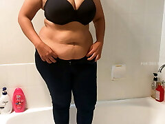 Sexy and Curvaceous Milf Strip Teasing and taking Bath Naked