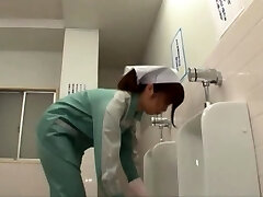 Asian cleaning nymph fucked in the bathroom