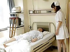 Japanese nurse Reina Wamatsu fondles dick, uncensored