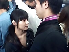 Naughty Teenie AV Doll On The Bus Jerks Her Boyfriend Until He Cums