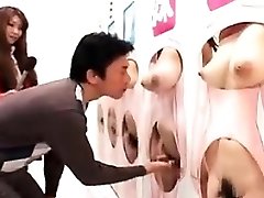 Two wild Asian nymphs take turns on a hard prick and share a
