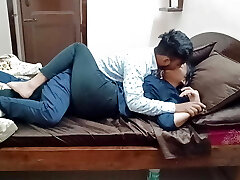 Indian dirty couple horny kissing and humping home alone