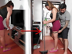 The maid did not hope this to happen to her on her first day at work.