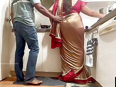 Indian Duo Romance in the Kitchen - Saree Sex - Saree hoisted up and Ass Spanked