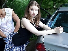 Hard-core double penetration in the woods with sexy girls