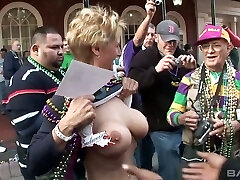 Whorey and shameless femmes show their big tits in the public