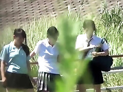 Asian school teens pissing