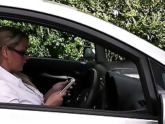 Working blond bbw in stockings spreads legs