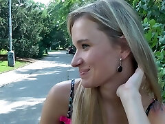 Ash-blonde hottie gets naked in public before sex