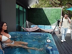 Tough outdoor dicking by the pool with brunette Abby Somers