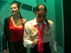 Obscene fully clothed bitch Nathaly Cherie dance under the water jet to sight hot