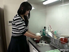 Too tired spouse falls asleep while his colleague fucks his wife Risa Kurokawa