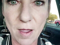 Cougar Masturbates and Squirts with Huge Cucumber in Grocery Store Parking Lot