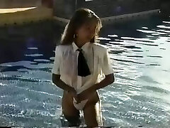 Outdoor solo scene where a superb looking cougar boasts on her sexy globes