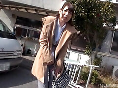 Horny shy chick Mio Kayama enjoys draining in a car