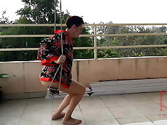 Cute housewife has fun without panties on the swing Slut wags and shows her perfect pussy 1