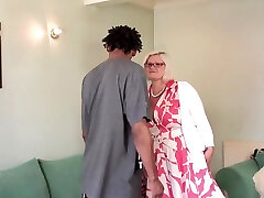 Blonde mature BBW sucking and fucking a big ebony dick