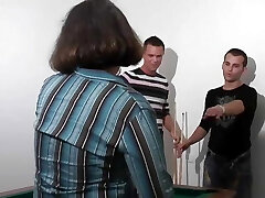 An amazing French female gets dual penetrated after a game of pool