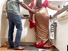 Indian Couple Romance in the Kitchen - Saree Romp - Saree lifted up and Ass Spanked