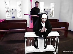 Small Blonde Lives out Fantasy Nun Gangbanged by 5 Priests in Chapel