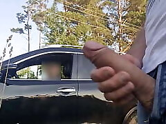 I pull out my fuck-stick on a beach area. This young woman who drives from this beach, looks shocked by what she sees !! She want look how i jism