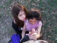 Having Fun with 2 Stranger Nubiles that come back from School