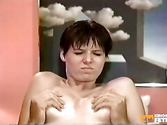 Girl with short hair gets her hairy pussy licked and drilled by a boy with ginormous dick