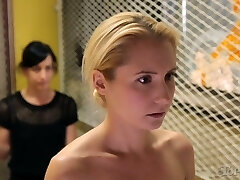 Busty dark skin vixen observes how a skinny milky girl is dominated