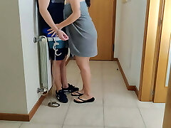 Slut wife handcuffs and fucks delivery man until he cums inside her
