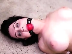Busty black-haired tied with and on bdsm devices then fuck