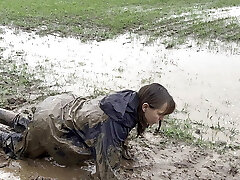 Sloppy fields, rain suit in the rain