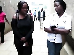 Black African honies Faida and Kali meet on street and