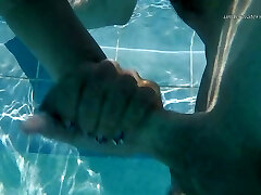 Horny fuckslut in swim glasses Candy gets drilled from behind in the pool