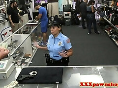 Real cop showcases her tits to pawnbroker for cash