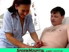 Grandma Linda is a dirty nurse jerking a cock at sperm clinic