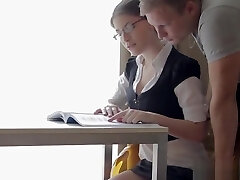 Nerdy babe sucks cock in uber-sexy glasses