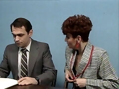 Aged boss at desk job getting a blow job