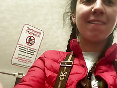 Risky masturbation and pissing in the airplane rest room