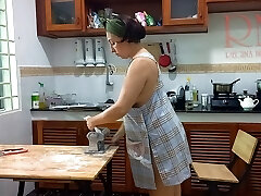 Ravioli Time! Nude Cooking. Regina Noir, a nudist cook at nudist hotel resort. Nude maid. Naked housewife. Teaser