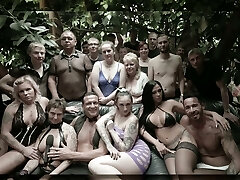 Big titted slutty bitch works on lots of strong cocks at once