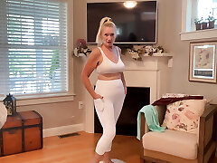 66 YEAR Elderly MILF TRY ON WHITE Leggings AND RED LEATHER PANTS