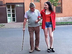 A happy day for grandpa with a diminutive dick
