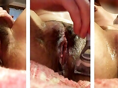 The girl shaves her pussy, bald pussies close-up. Russian hairy fuckbox, unshaved cunt