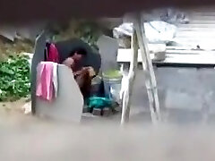 Aunty Bathing Unsheathed at Public Place