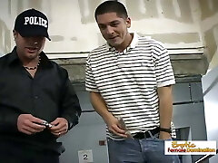 Teen tart gets her freedom by fucking two dangled mall cops